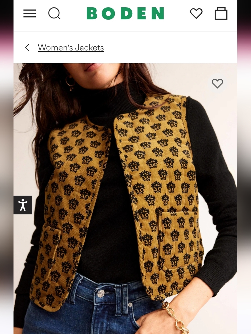 Boden Women's Cord Vest Golden Olive Lily floral NWT Pockets U0178-GRN Boho US10 - Picture 10 of 11